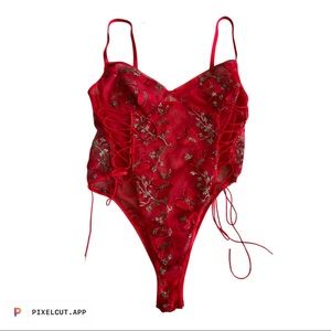 Butterfly embroidered lace up teddy bodysuit